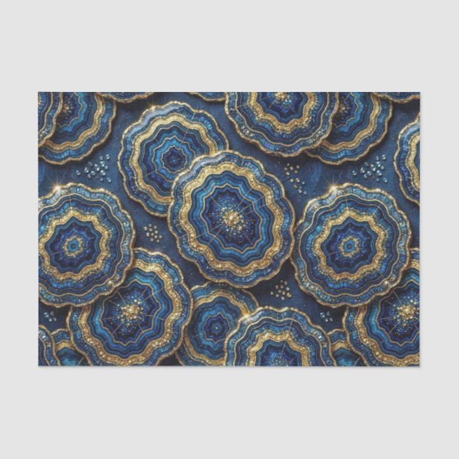 Papel De Seda Decoupage de Luxo | Geodo de Ágata Azul Marinho +  (Frente )