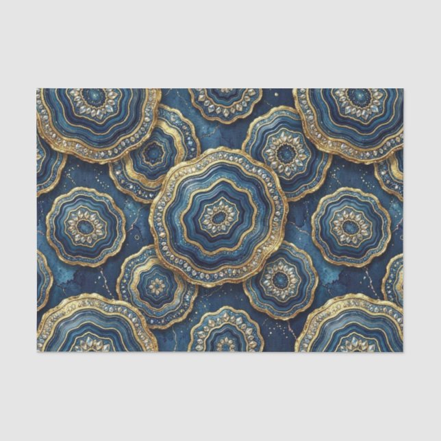 Papel De Seda Decoupage de Luxo | Geodo de Ágata Azul Marinho +  (Frente )