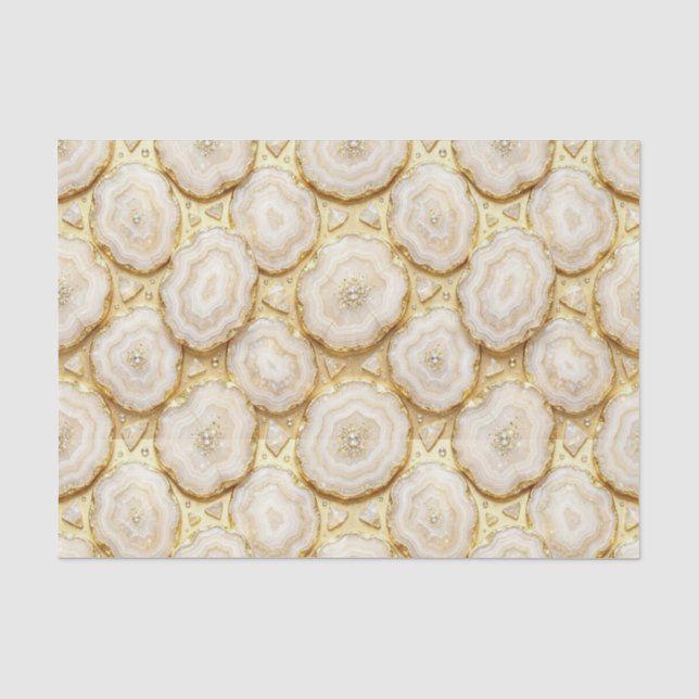 Papel De Seda Decoupage de Luxo | Geodo de Ágata Branco + Dourad (Frente )
