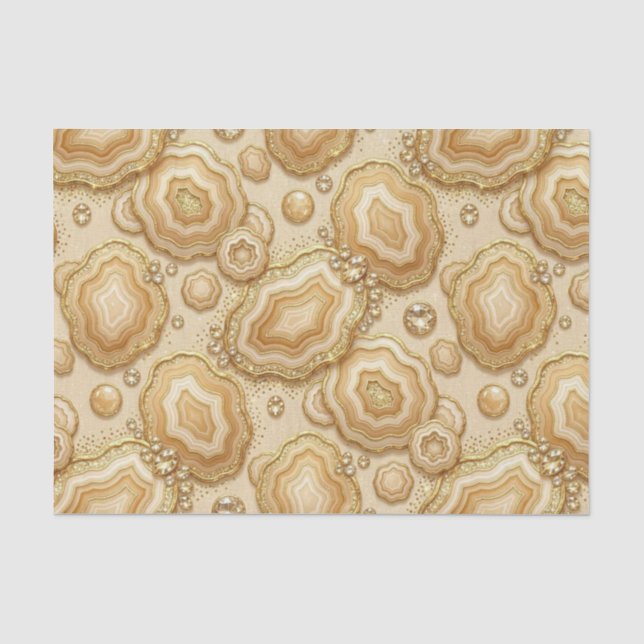 Papel De Seda Decoupage de Luxo | Geodo de Ágata Camelo + Dourad (Frente )