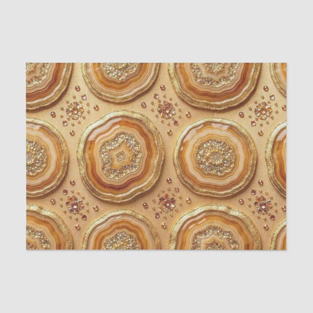 Papel De Seda Decoupage de Luxo | Geodo de Ágata Camelo + Dourad (Frente )