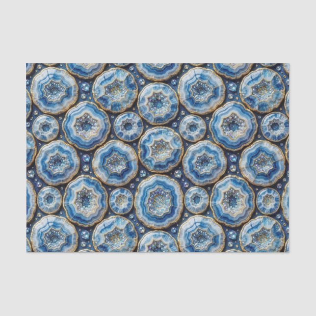 Papel De Seda Decoupage de Luxo | Geodo de Ágata Dourada e Azul  (Frente )