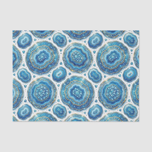 Papel De Seda Decoupage de Luxo | Geodo de Ágata Dourada e Azul  (Frente )