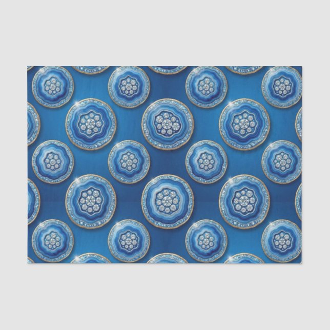 Papel De Seda Decoupage de Luxo | Geodo de Ágata Dourada e Azul  (Frente )