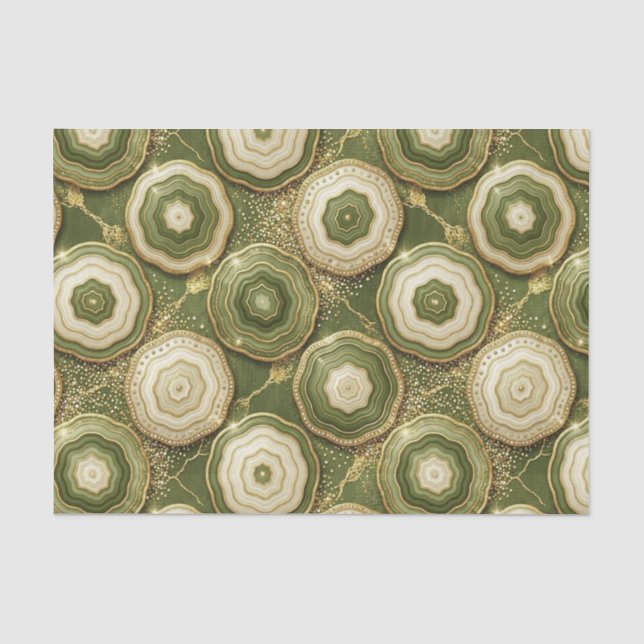 Papel De Seda Decoupage de Luxo | Geodo de Ágata Dourada e Verde (Frente )