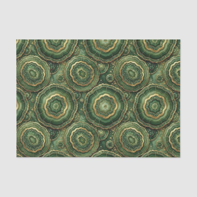 Papel De Seda Decoupage de Luxo | Geodo de Ágata Dourada e Verde (Frente )