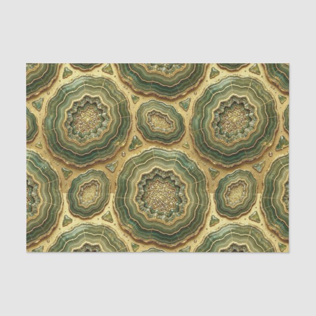 Papel De Seda Decoupage de Luxo | Geodo de Ágata Dourada e Verde (Frente )