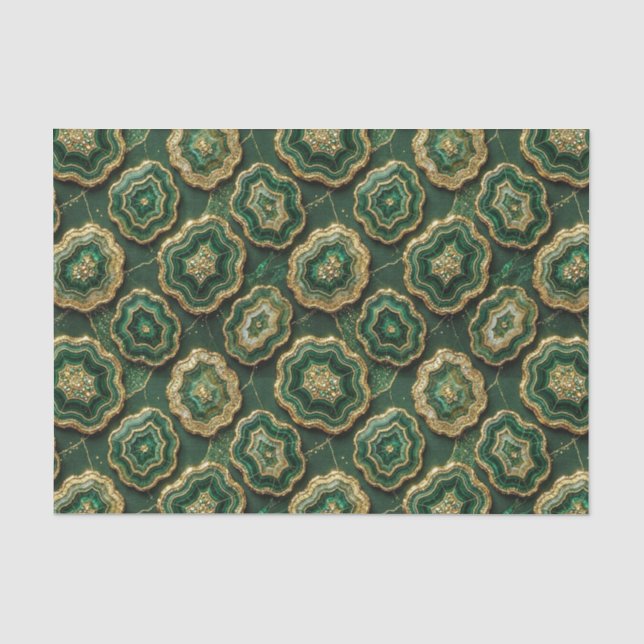 Papel De Seda Decoupage de Luxo | Geodo de Ágata Dourada e Verde (Frente )