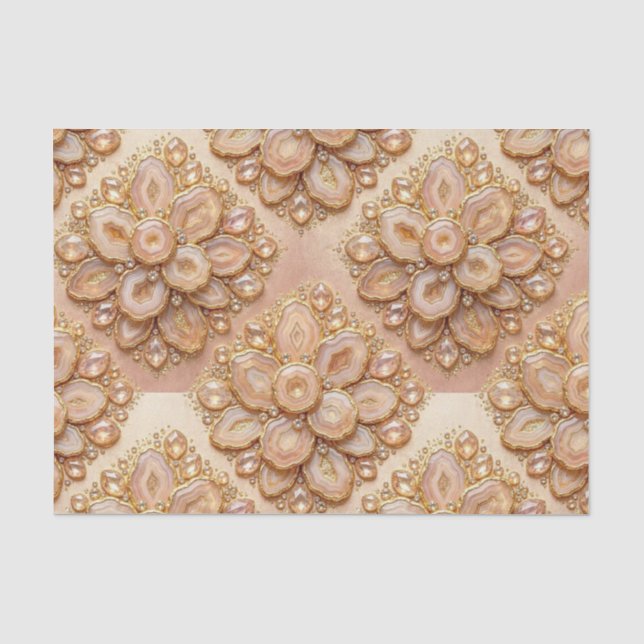Papel De Seda Decoupage de Luxo | Geodo de Ágata Dourada + Rosa  (Frente )