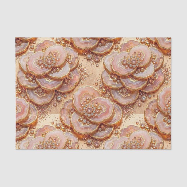 Papel De Seda Decoupage de Luxo | Geodo de Ágata em Dourado Rosa (Frente )