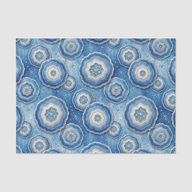 Papel De Seda Decoupage de Luxo | Geodo de Ágata Oceano Azul e D (Frente )