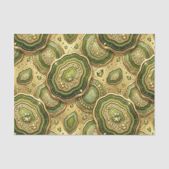 Papel De Seda Decoupage de Luxo | Geodo de Ágata Oliva Verde + D (Frente )