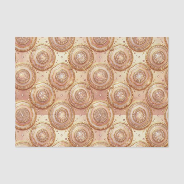 Papel De Seda Decoupage de Luxo | Geodo de Ágata Rosa Dourado +  (Frente )