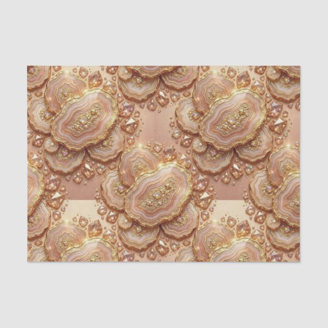 Papel De Seda Decoupage de Luxo | Geodo de Ágata Rosa Dourado +  (Frente )