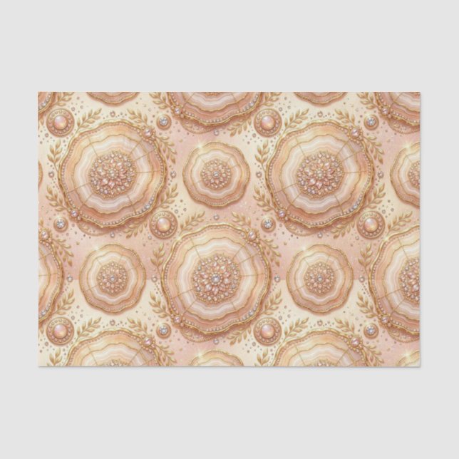 Papel De Seda Decoupage de Luxo | Geodo de Ágata Rosa Dourado +  (Frente )