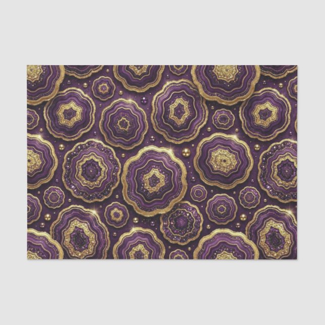 Papel De Seda Decoupage de Luxo | Geodo de Ágata Roxo + Dourado (Frente )