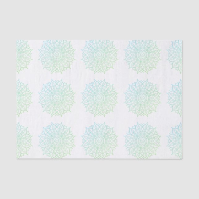 Papel De Seda Decoupage de Mandala, Ombre Verde Azul Elegante (Frente )