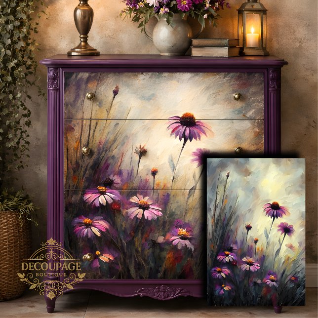 Papel De Seda Decoupage de Margarida Roxa Selvagem (Wild Purple Daisy Decoupage Tissue Paper)