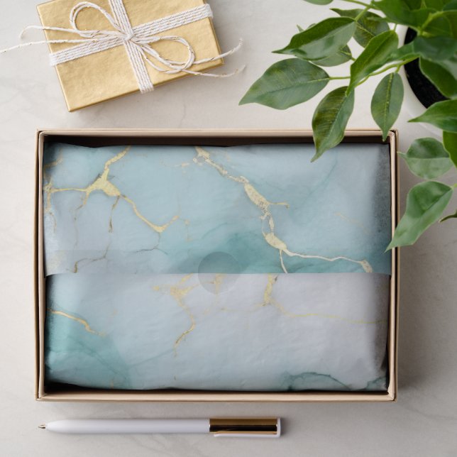 Papel De Seda Decoupage de Mármore Dourado Branco Aqua (Presente)