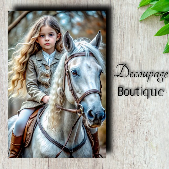 Papel De Seda Decoupage de Menina em Cavalo Branco (Girl on White Horse Decoupage Tissue Paper)