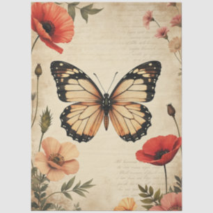 Papel De Seda Decoupage de Móveis Floral de Papoula Borboleta Vi