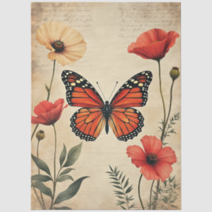 Papel De Seda Decoupage de Móveis Floral de Papoula Borboleta Vi