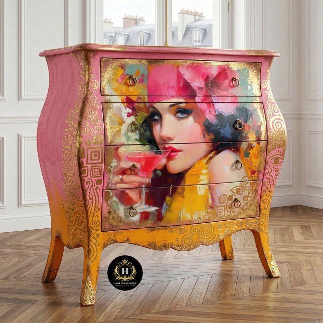 Papel De Seda Decoupage de Mulher Glam Retro de Cocktail (Criador carregado)