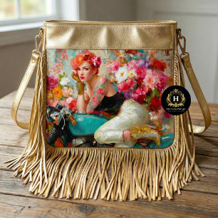 Papel De Seda Decoupage de Mulher Motociclista com Estampa Flora