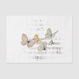 Papel De Seda Decoupage de Música da Borboleta Pastel Pálida