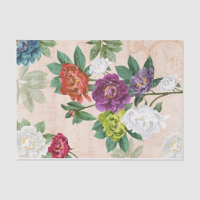 Papel De Seda Decoupage de Música e Escrita Manual Florais Multi (Frente )