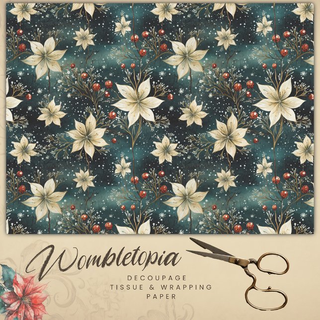 Papel De Seda Decoupage de Natal de Cream Poinsettia (Criador carregado)