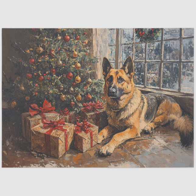 Papel De Seda Decoupage de Natal do German shepherd Real (Frente )