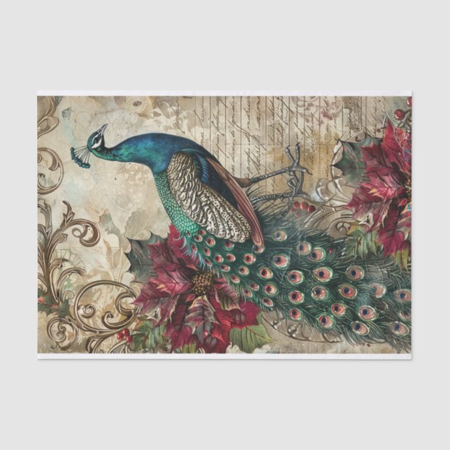 Papel De Seda Decoupage de Natal Elegante Pavão Azul (Frente )
