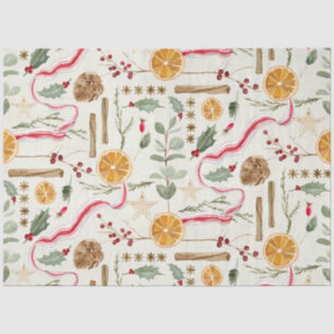 Papel De Seda Decoupage de Natal Holly Berry Cinnamon Orange