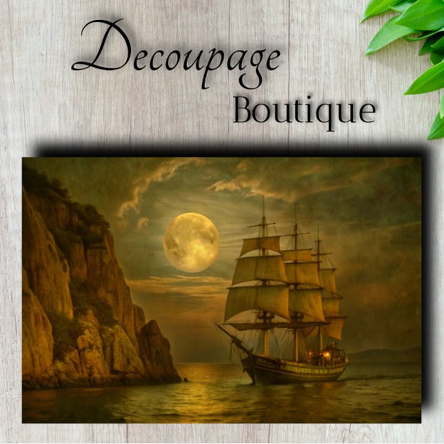 Papel De Seda Decoupage de Navio à Vela ao Luar (Moonlit Sailing Ship Decoupage Tissue Paper)