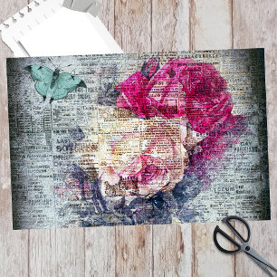 Papel De Seda Decoupage de Newsprint de Borboleta Floral Ephemer