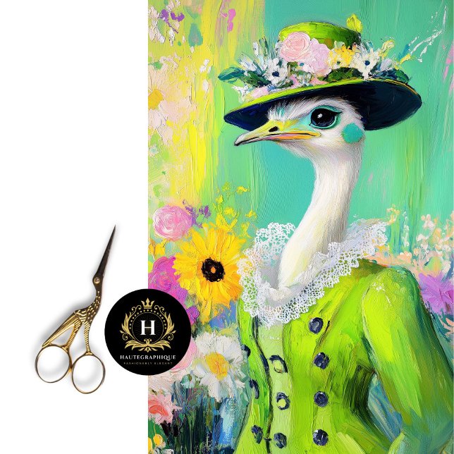 Papel De Seda Decoupage de Ostrich Floral Verde Elegante (Criador carregado)