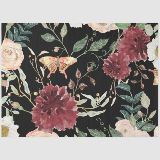 Papel De Seda Decoupage de outono de Aquarela Borboleta Floral (Frente )