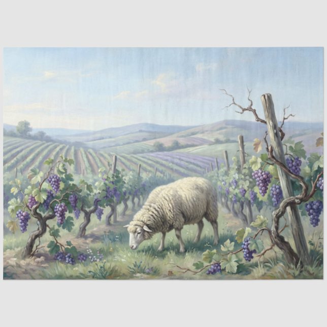 Papel De Seda Decoupage de Ovelhas Pastando na Vinha (Frente )