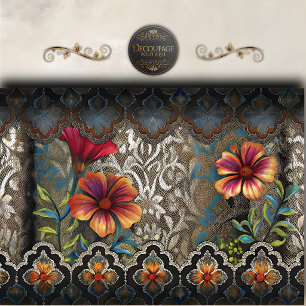 Papel De Seda Decoupage de Painel Floral Boho de Renda