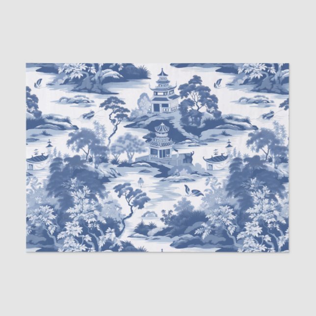 Papel De Seda Decoupage de Paisagem Oriental Chinoiserie (Frente )