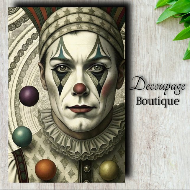 Papel De Seda Decoupage de Palhaço Melancólico (Melancholic Clown Decoupage Tissue Paper)