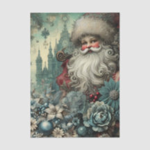 Decoupage de Papai Noel Floral Inspirado em Vintag