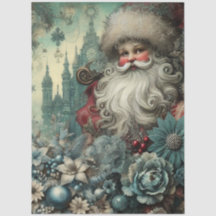 Decoupage de Papai Noel Floral Inspirado em Vintag