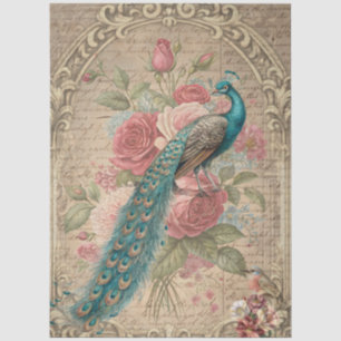 Papel De Seda Decoupage de Pavão Floral Romântico Inspirado em V