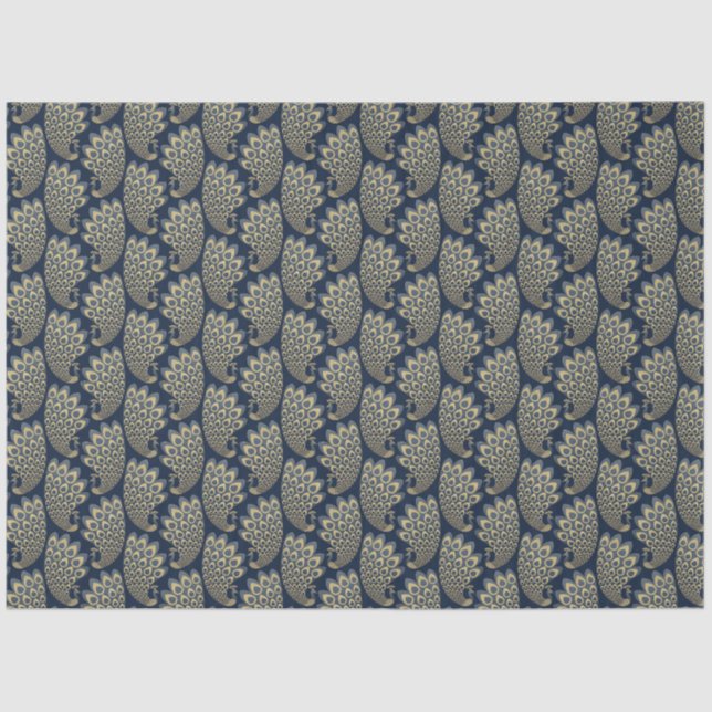 Papel De Seda Decoupage de Peacock em Deco de Arte Azul e Dourad (Frente )