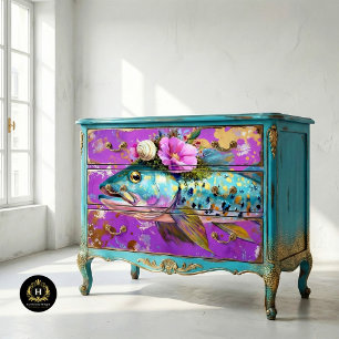 Papel De Seda Decoupage de Peixe Floral Vintage Vibrante