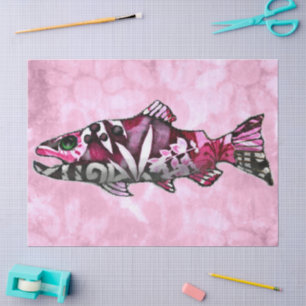 Papel De Seda Decoupage de Peixes de Salmão de Abstrato Funky