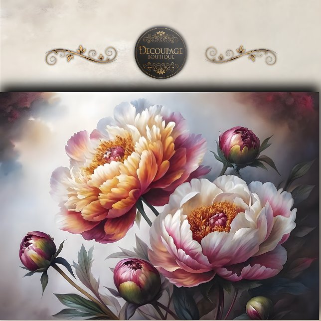 Papel De Seda Decoupage de Peônia com Rubor Pictórico (Painterly Blush Peony Decoupage Tissue Paper)