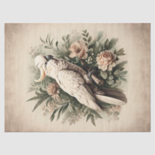 Papel De Seda Decoupage de Pintura Botânica de Cockatoo Vintage